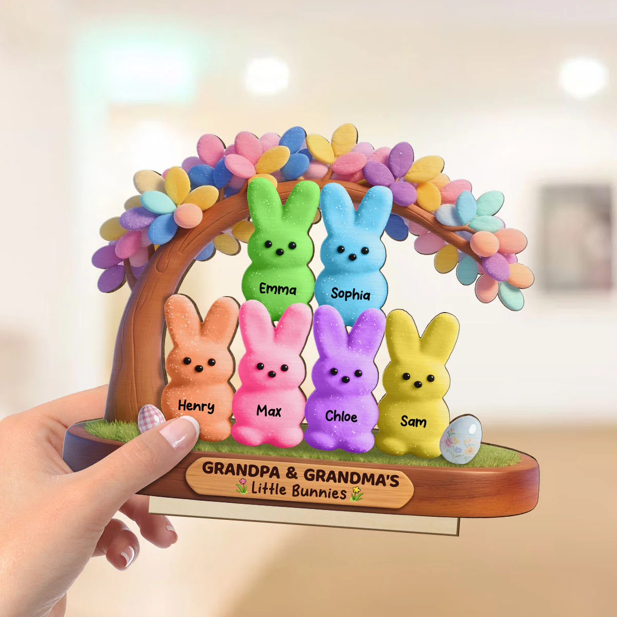 Colorful Happy Easter Grandma Little Bunnies - Personalized 2-Layered Wooden Plaque - Gift For Grandma - Image 4