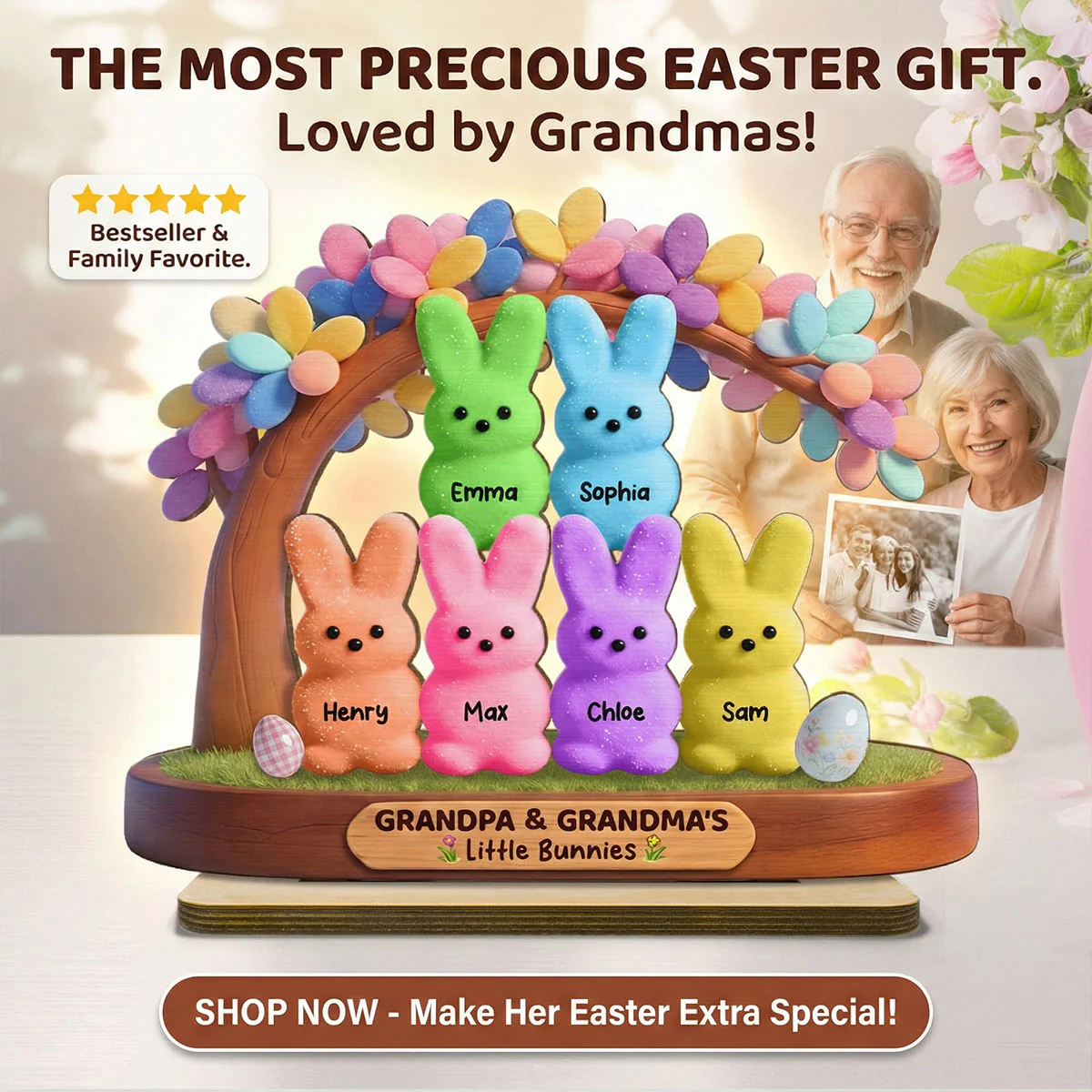 Colorful Happy Easter Grandma Little Bunnies - Personalized 2-Layered Wooden Plaque - Gift For Grandma - Image 7