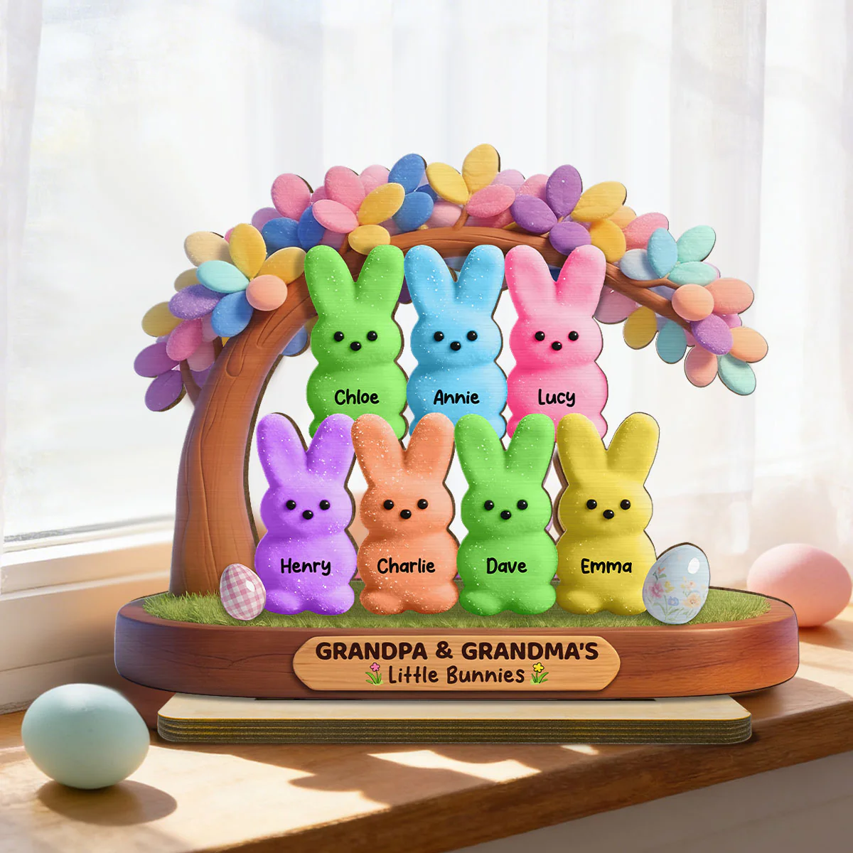 Colorful Happy Easter Grandma Little Bunnies - Personalized 2-Layered Wooden Plaque - Gift For Grandma - Image 8