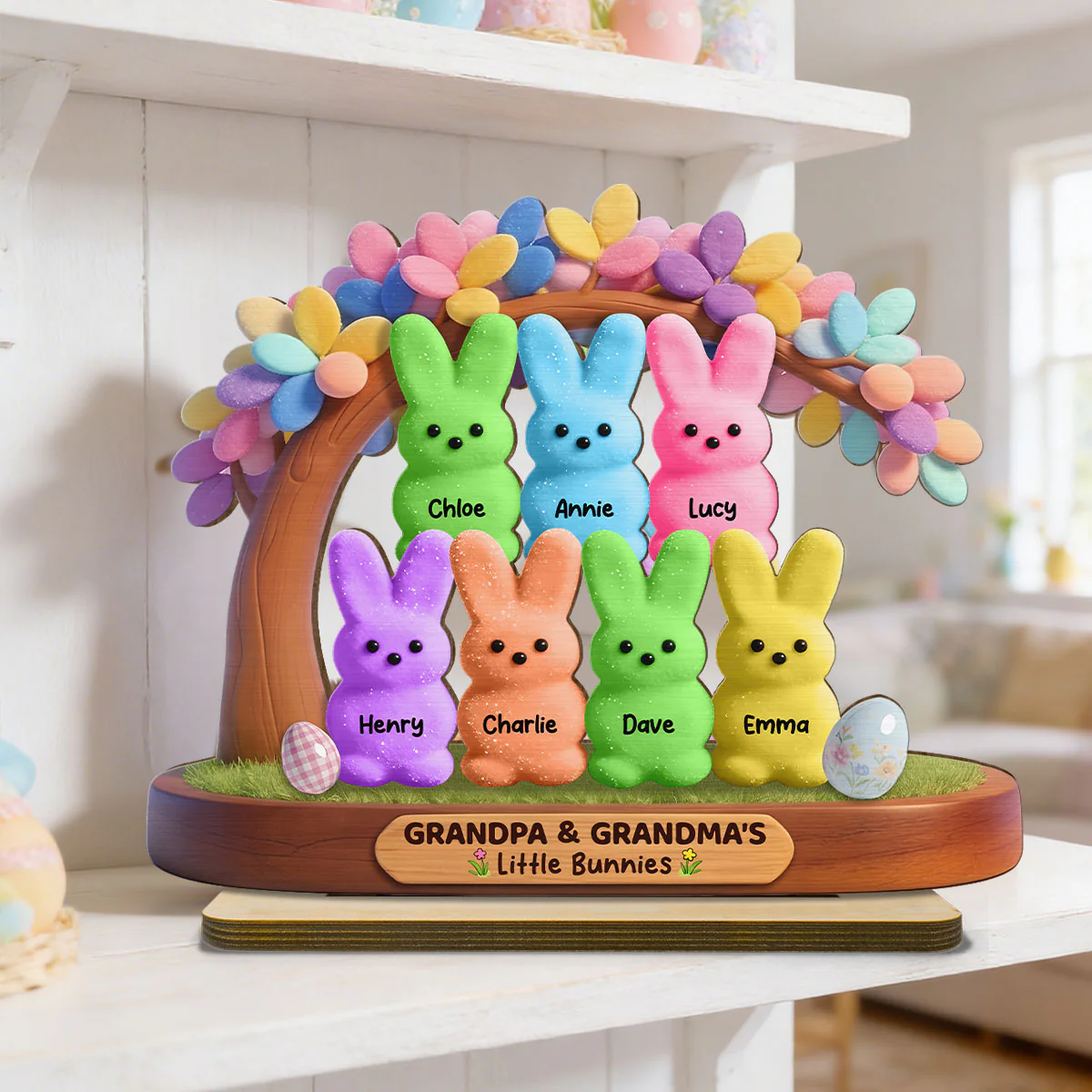 Colorful Happy Easter Grandma Little Bunnies - Personalized 2-Layered Wooden Plaque - Gift For Grandma - Image 9