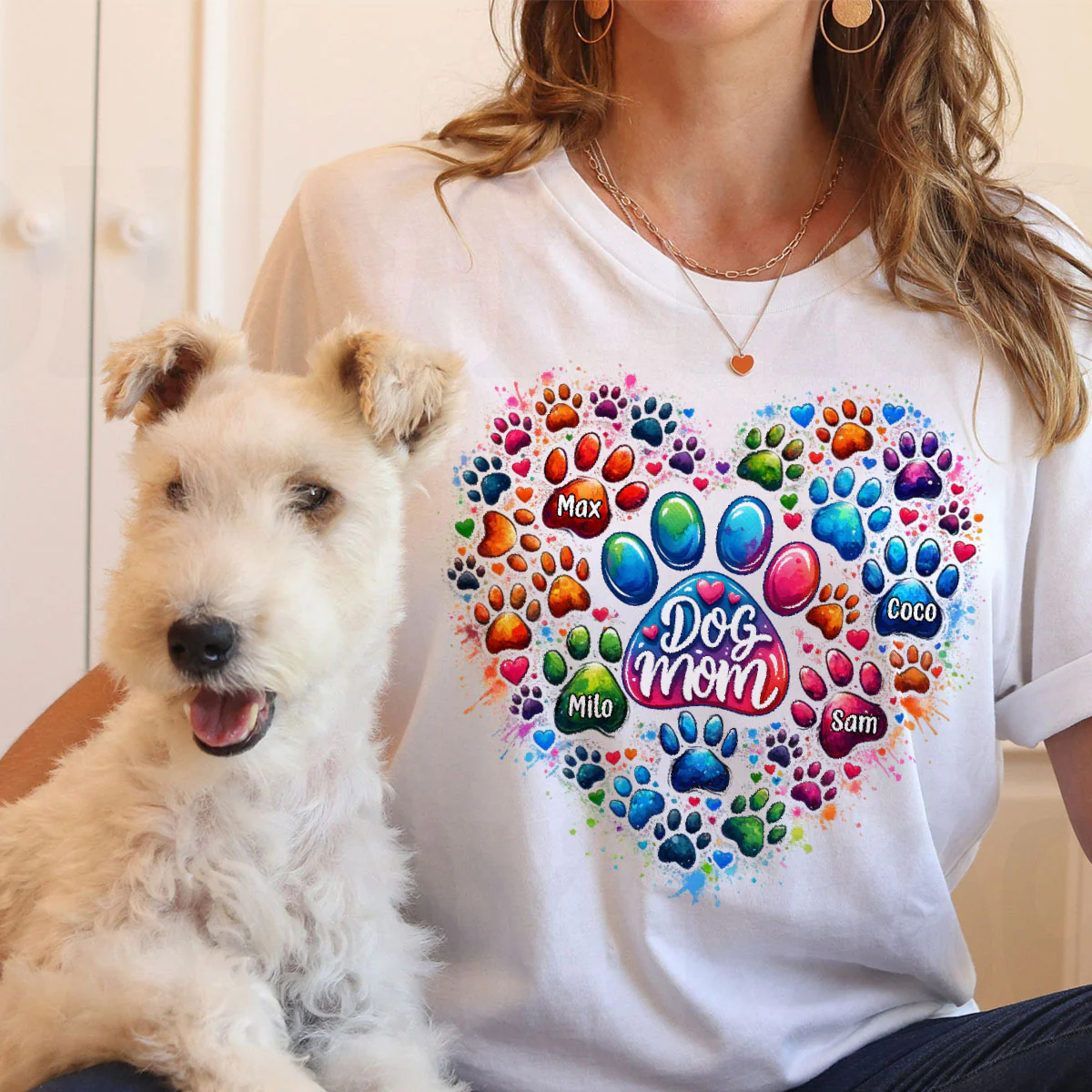 Colorful Heart Paw Personalized Shirt, Trendy Gift for Dog Moms - Image 4