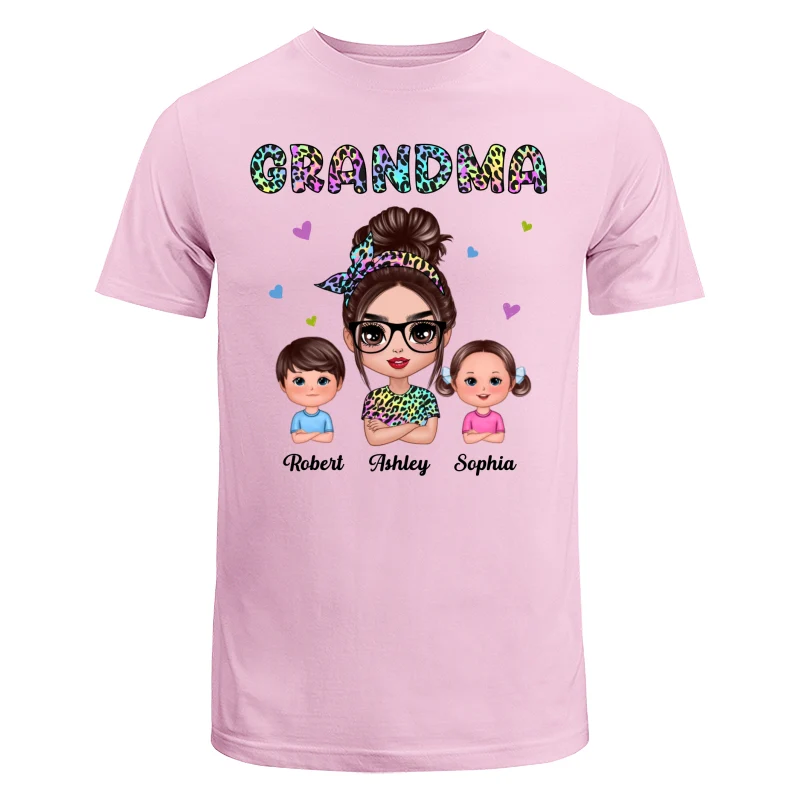 Colorful Leopard Pattern Grandma And Grandkids Gift For Grandma Personalized Shirt - Image 7