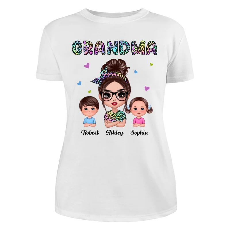 Colorful Leopard Pattern Grandma And Grandkids Gift For Grandma Personalized Shirt - Image 9