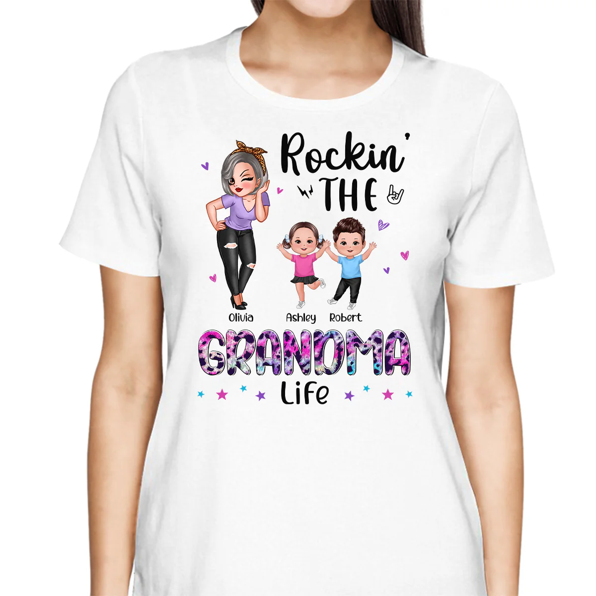 Colorful Leopard Rockin‘ Grandma Life Personalized Shirt - Image 2