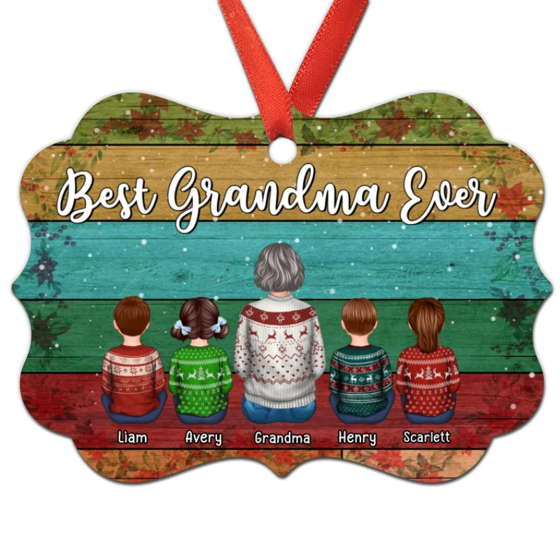 Colorful Palette Grandma And Grandkids Sitting Personalized Christmas Ornament