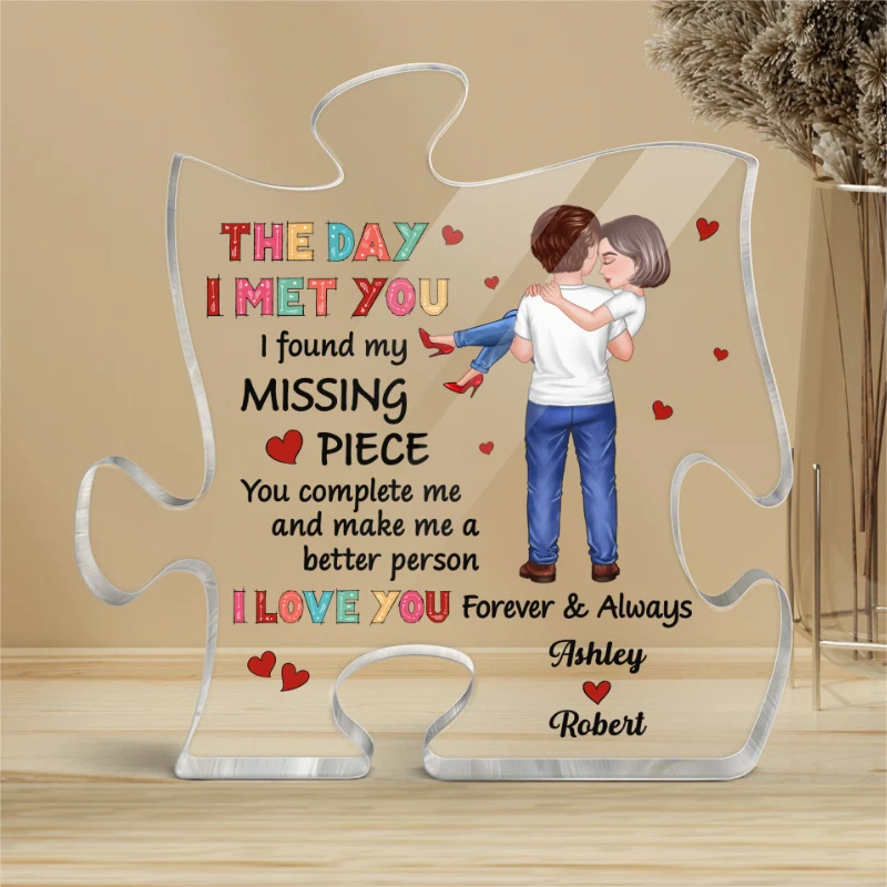 Colorful Pattern Embracing Hugging Couple Personalized Puzzle Acrylic Plaque - Image 4