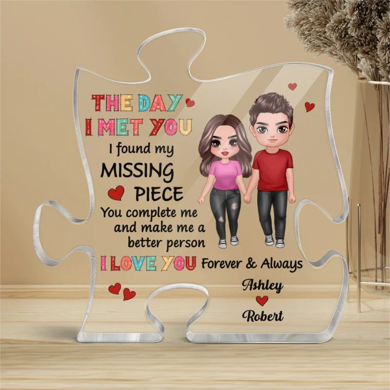 Colorful Pattern Standing Doll Couple Personalized Puzzle Acrylic Plaque - Image 4