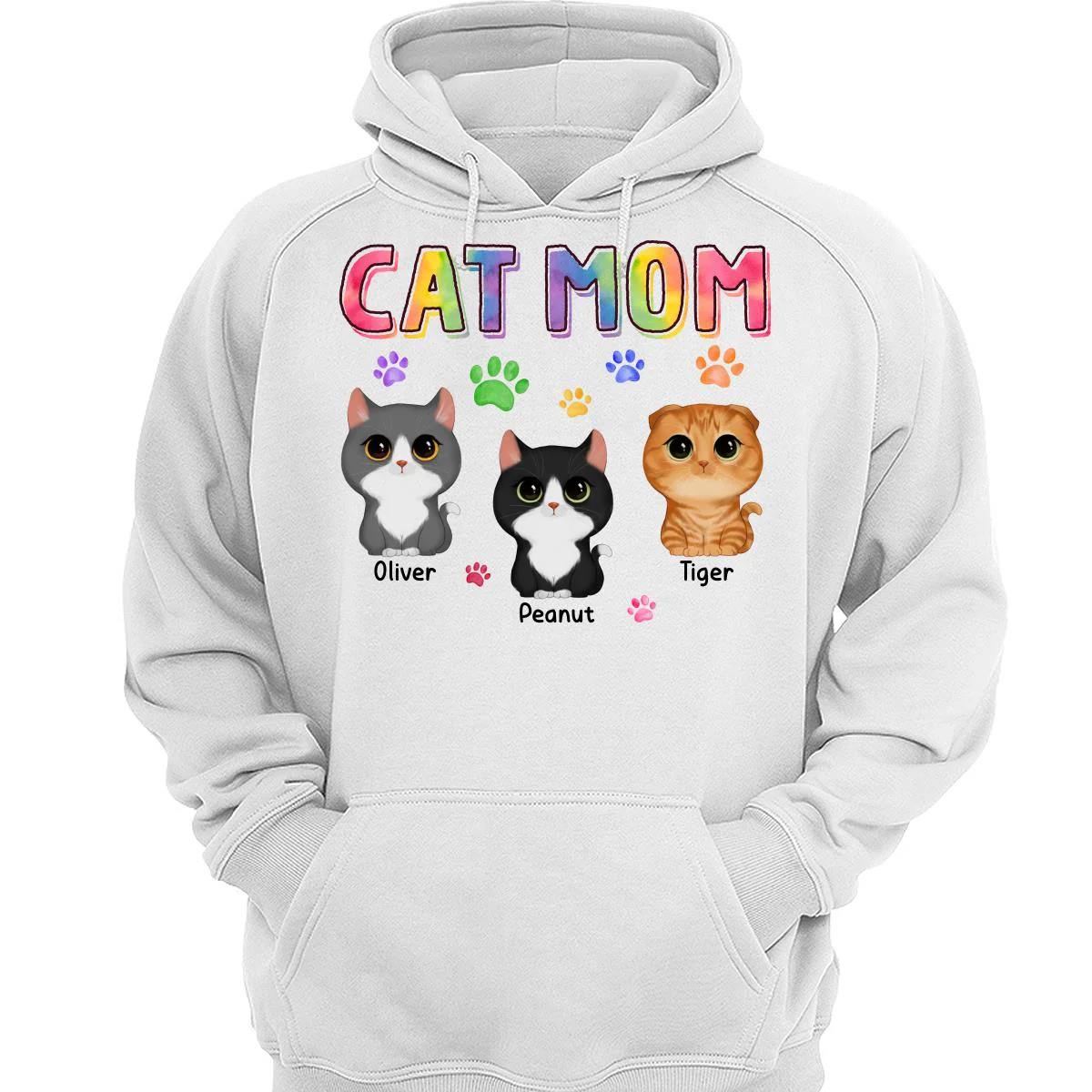 Colorful Paws Watercolor Cute Cats Cat Mom Personalized Shirt - Image 3