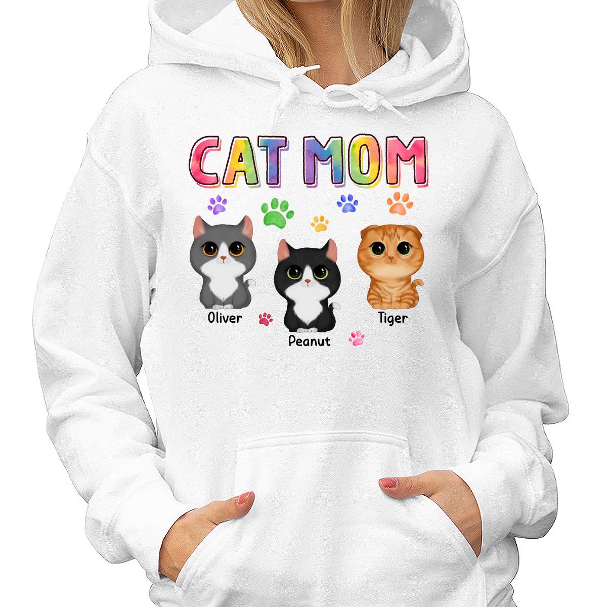 Colorful Paws Watercolor Cute Cats Cat Mom Personalized Shirt - Image 4