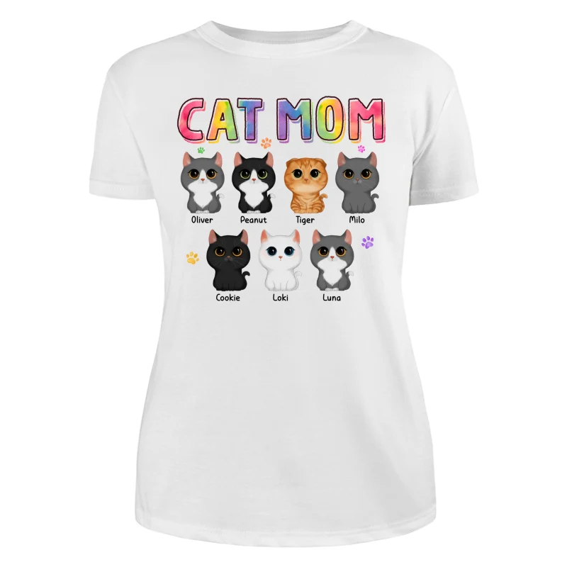 Colorful Paws Watercolor Cute Cats Cat Mom Personalized Shirt - Image 9