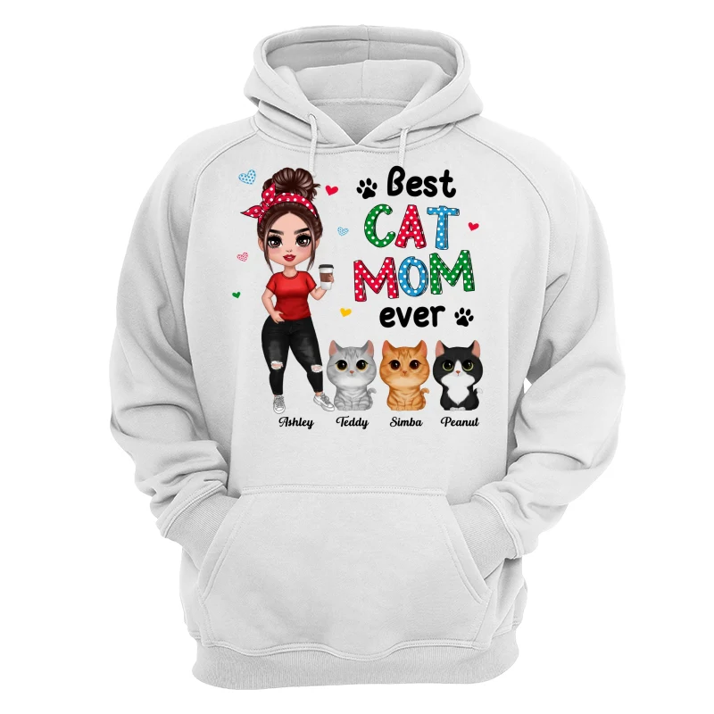Colorful Polka Dot Pattern Cat Mom Watercolor Cute Cats And Woman Personalized Shirt - Image 13