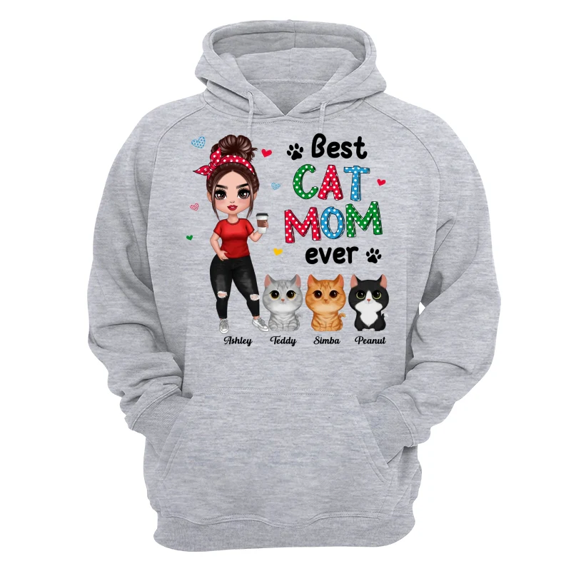 Colorful Polka Dot Pattern Cat Mom Watercolor Cute Cats And Woman Personalized Shirt - Image 14