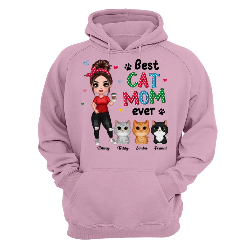 Colorful Polka Dot Pattern Cat Mom Watercolor Cute Cats And Woman Personalized Shirt - Image 15