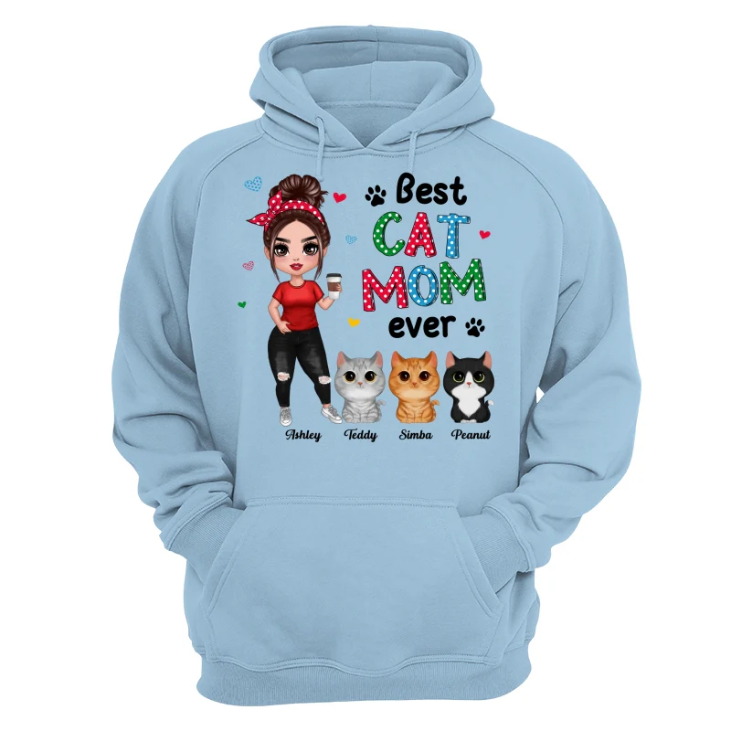 Colorful Polka Dot Pattern Cat Mom Watercolor Cute Cats And Woman Personalized Shirt - Image 16