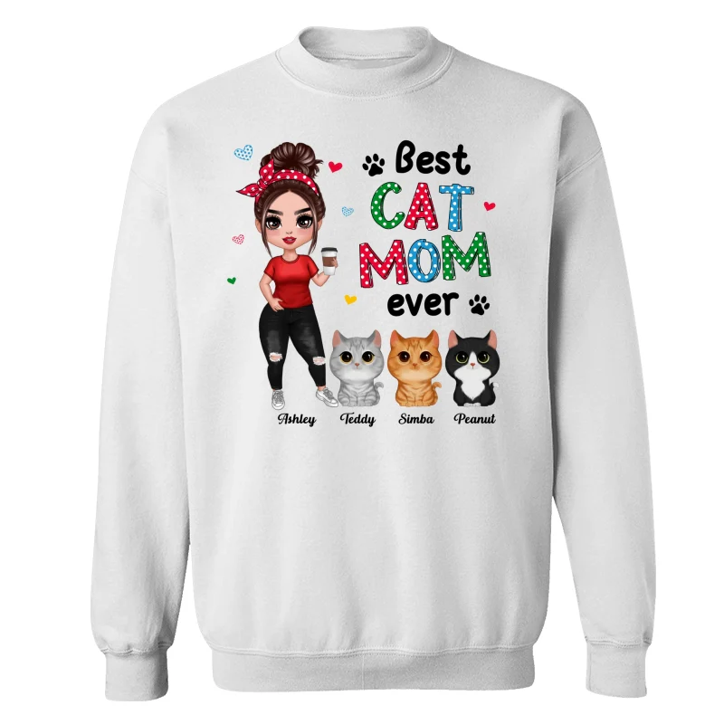 Colorful Polka Dot Pattern Cat Mom Watercolor Cute Cats And Woman Personalized Shirt - Image 17