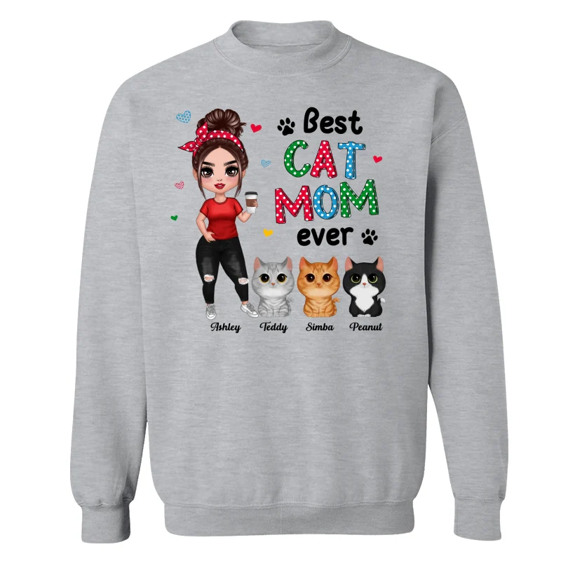 Colorful Polka Dot Pattern Cat Mom Watercolor Cute Cats And Woman Personalized Shirt - Image 18