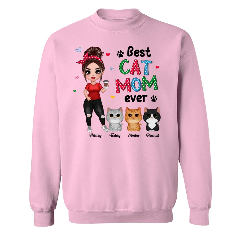 Colorful Polka Dot Pattern Cat Mom Watercolor Cute Cats And Woman Personalized Shirt - Image 19