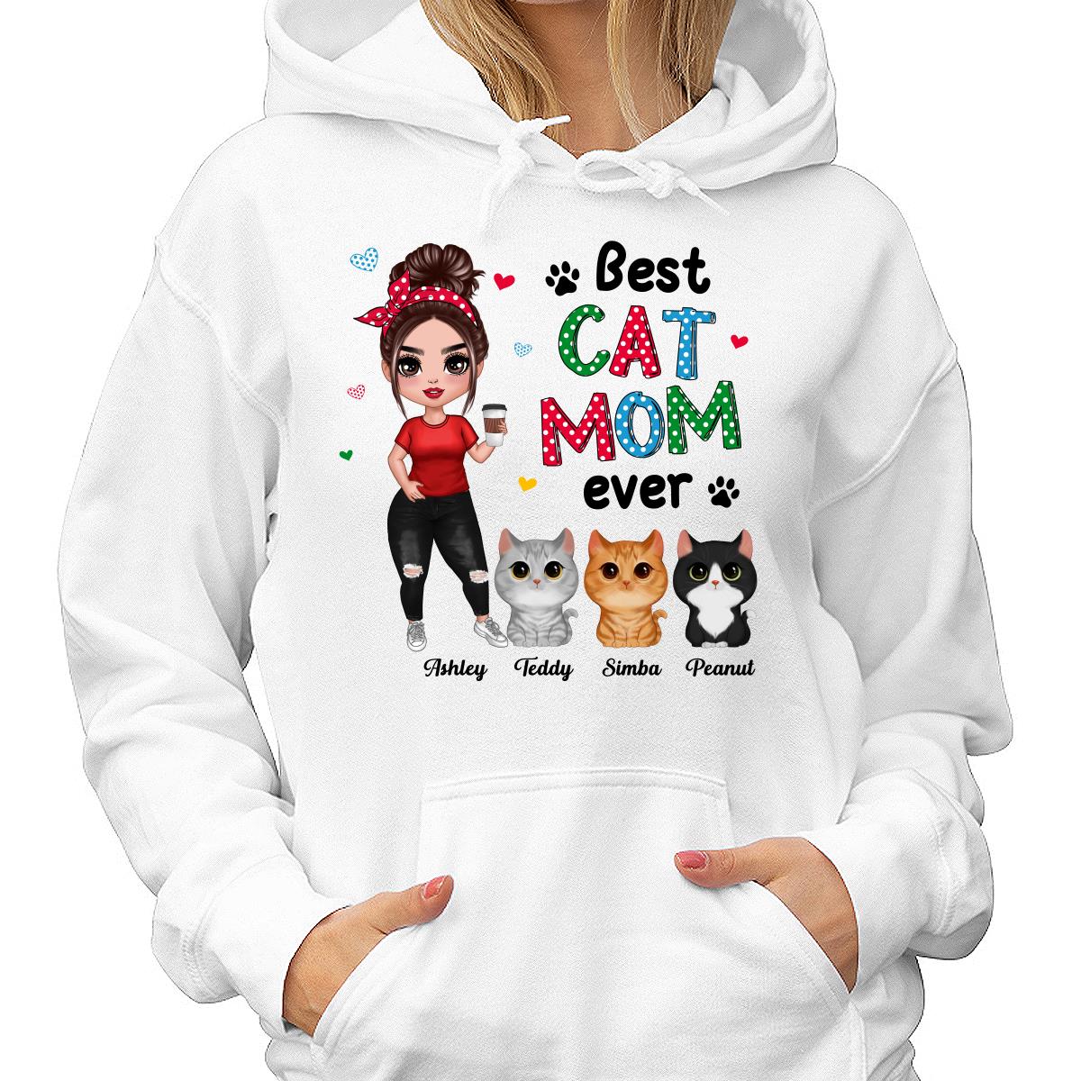 Colorful Polka Dot Pattern Cat Mom Watercolor Cute Cats And Woman Personalized Shirt - Image 4