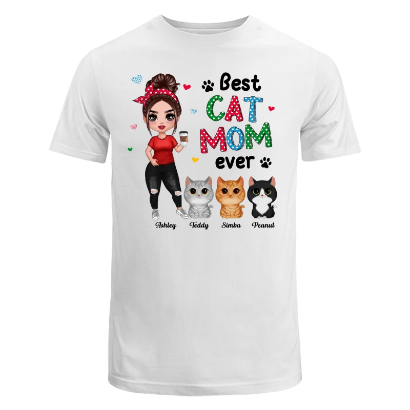 Colorful Polka Dot Pattern Cat Mom Watercolor Cute Cats And Woman Personalized Shirt - Image 5