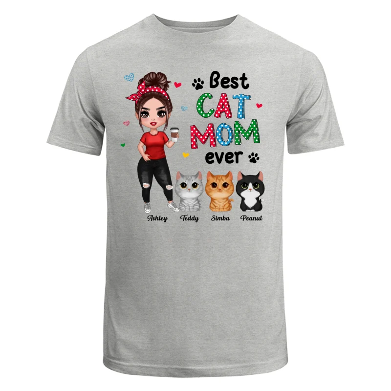 Colorful Polka Dot Pattern Cat Mom Watercolor Cute Cats And Woman Personalized Shirt - Image 6