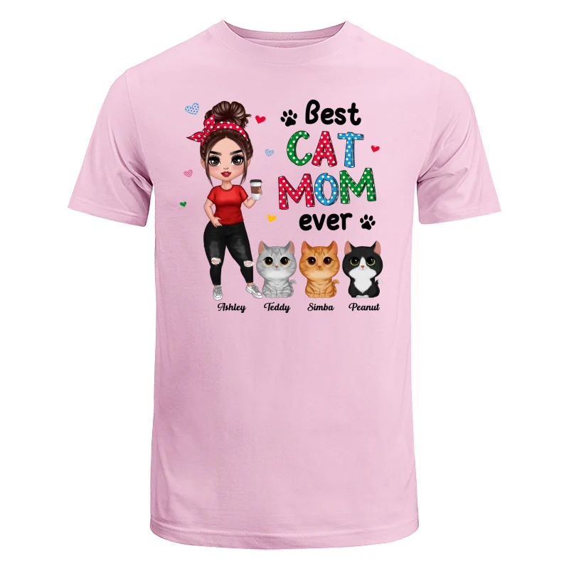 Colorful Polka Dot Pattern Cat Mom Watercolor Cute Cats And Woman Personalized Shirt - Image 7