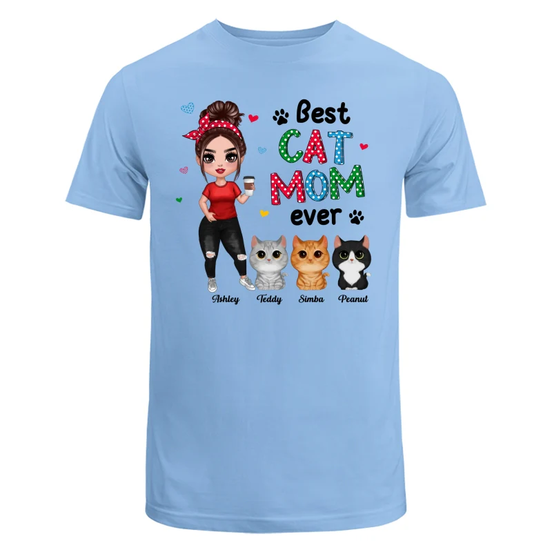 Colorful Polka Dot Pattern Cat Mom Watercolor Cute Cats And Woman Personalized Shirt - Image 8