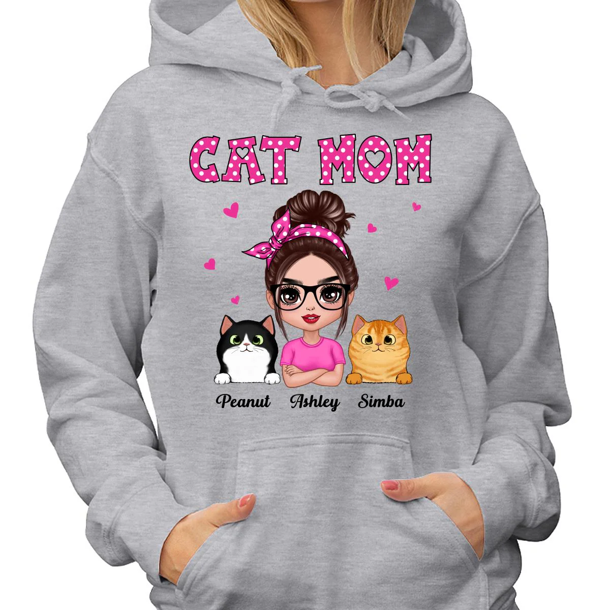 Colorful Polka Dot Pattern Doll Cat Mom Personalized Shirt - Image 4