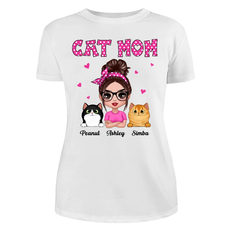 Colorful Polka Dot Pattern Doll Cat Mom Personalized Shirt - Image 9