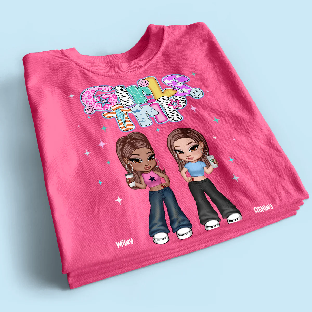 Colorful Preppy Style Y2K Besties Personalized Shirt - Image 2