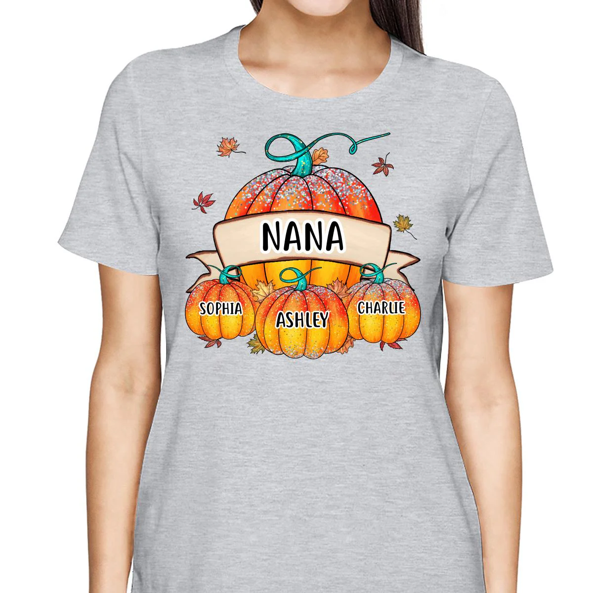 Colorful Pumpkins Grandma Mom Kids Fall Season Personalized Shirt - Image 2