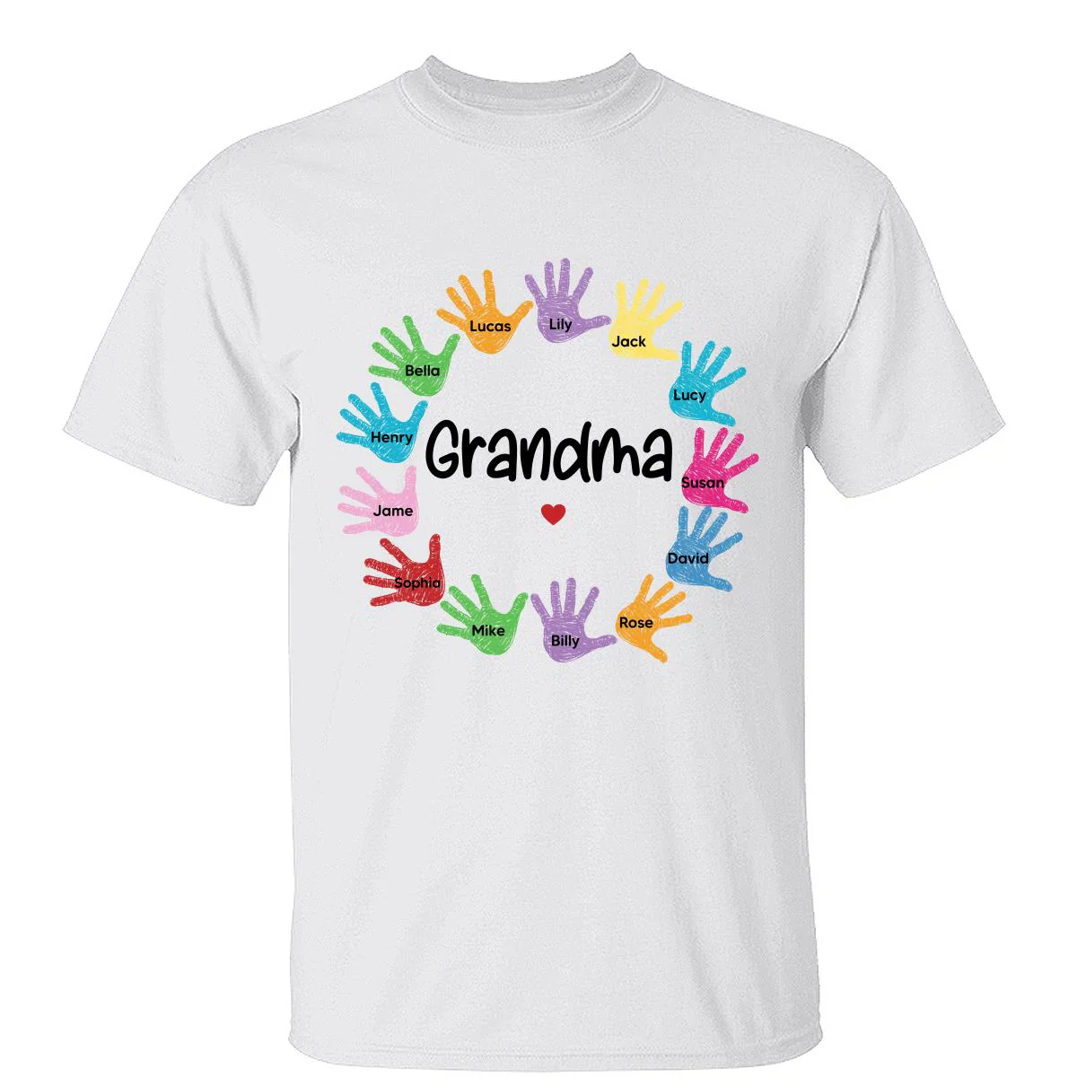 Colorful Sketch Handprints Grandma Mom Kids Names Personalized Shirt