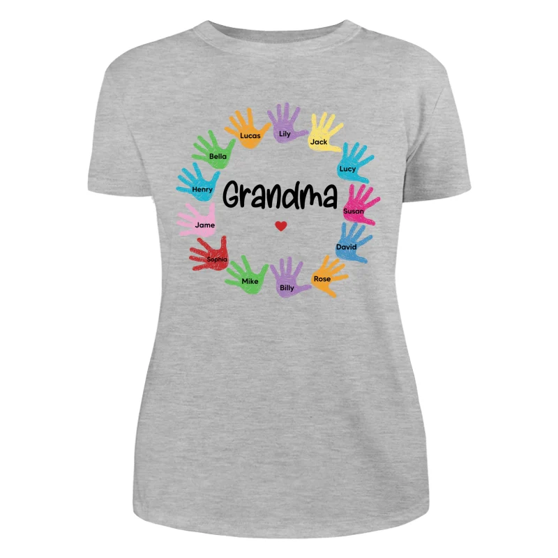 Colorful Sketch Handprints Grandma Mom Kids Names Personalized Shirt - Image 10