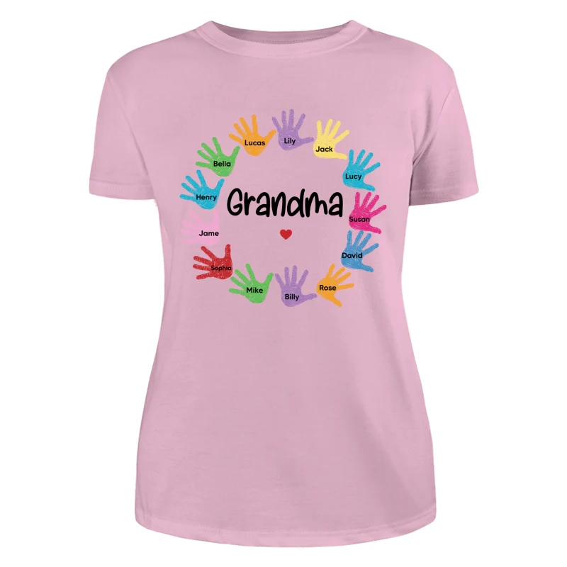 Colorful Sketch Handprints Grandma Mom Kids Names Personalized Shirt - Image 11