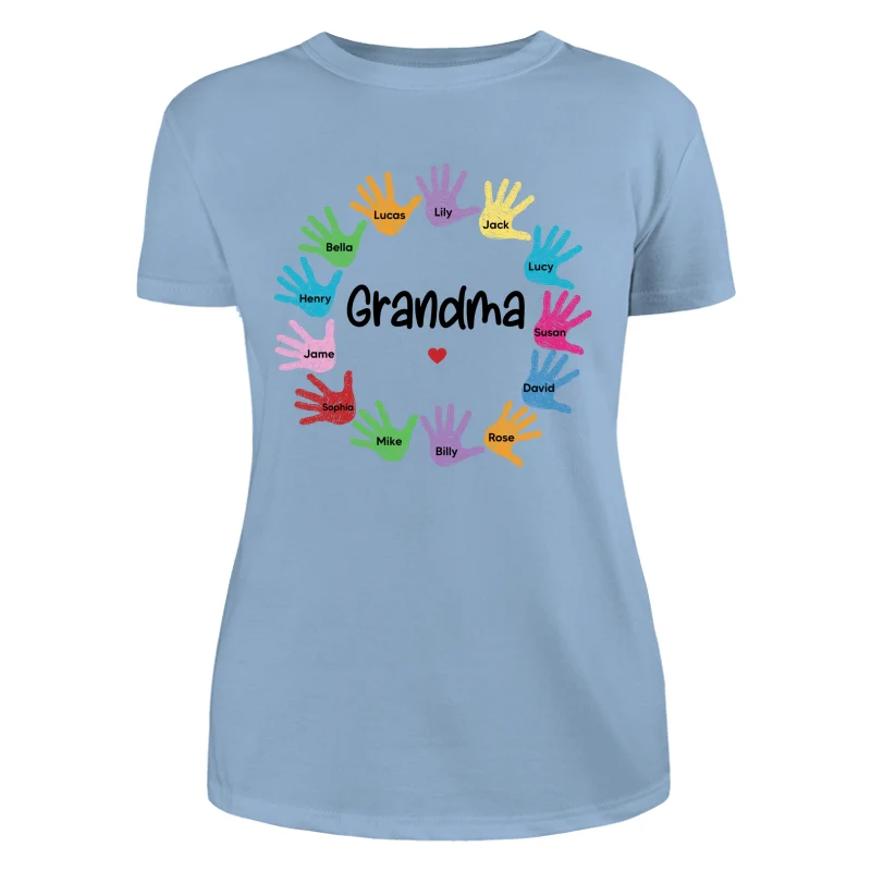 Colorful Sketch Handprints Grandma Mom Kids Names Personalized Shirt - Image 12