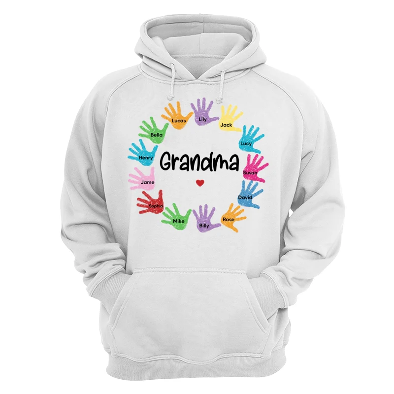 Colorful Sketch Handprints Grandma Mom Kids Names Personalized Shirt - Image 13