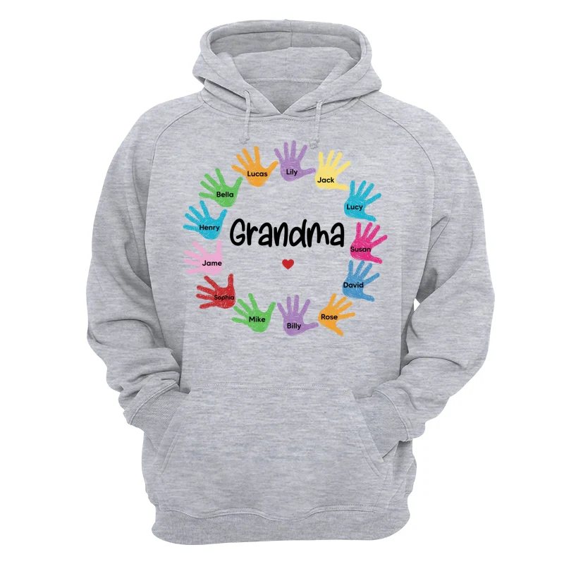 Colorful Sketch Handprints Grandma Mom Kids Names Personalized Shirt - Image 14