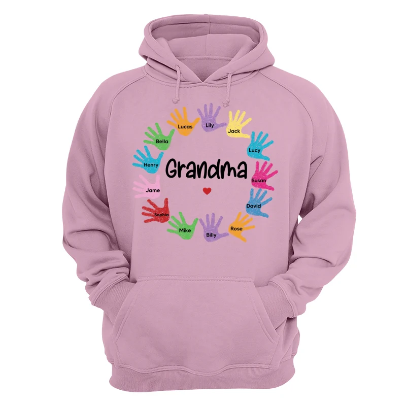 Colorful Sketch Handprints Grandma Mom Kids Names Personalized Shirt - Image 15