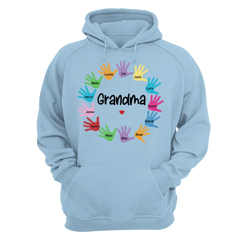 Colorful Sketch Handprints Grandma Mom Kids Names Personalized Shirt - Image 16