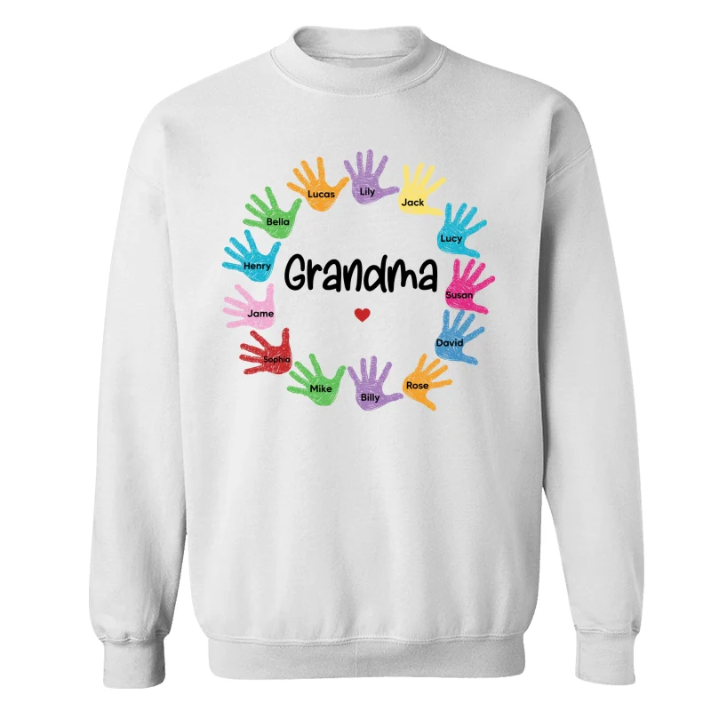 Colorful Sketch Handprints Grandma Mom Kids Names Personalized Shirt - Image 17