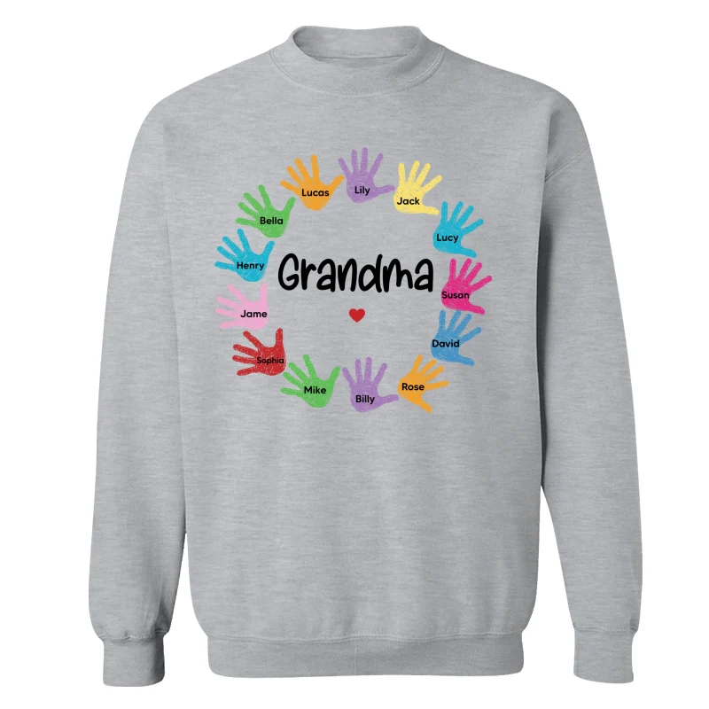 Colorful Sketch Handprints Grandma Mom Kids Names Personalized Shirt - Image 18