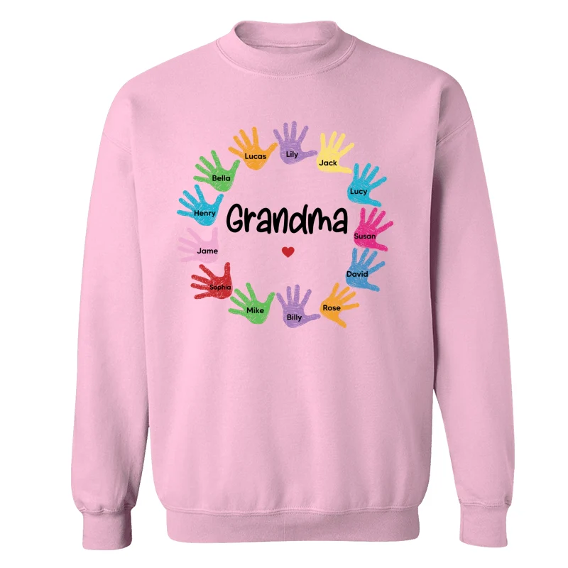 Colorful Sketch Handprints Grandma Mom Kids Names Personalized Shirt - Image 19