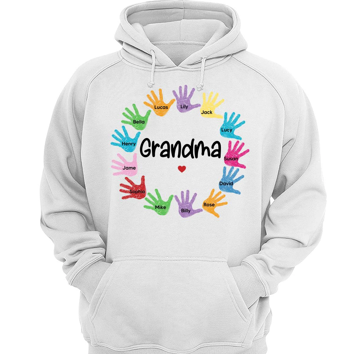 Colorful Sketch Handprints Grandma Mom Kids Names Personalized Shirt - Image 3