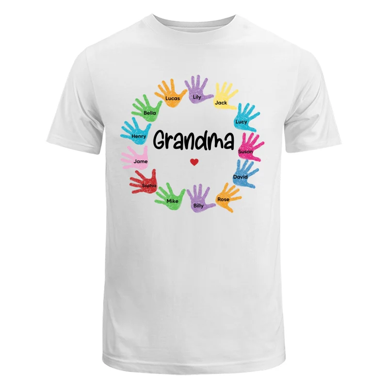 Colorful Sketch Handprints Grandma Mom Kids Names Personalized Shirt - Image 5