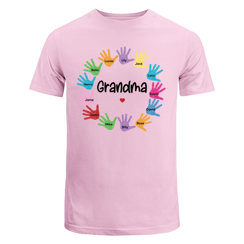 Colorful Sketch Handprints Grandma Mom Kids Names Personalized Shirt - Image 7