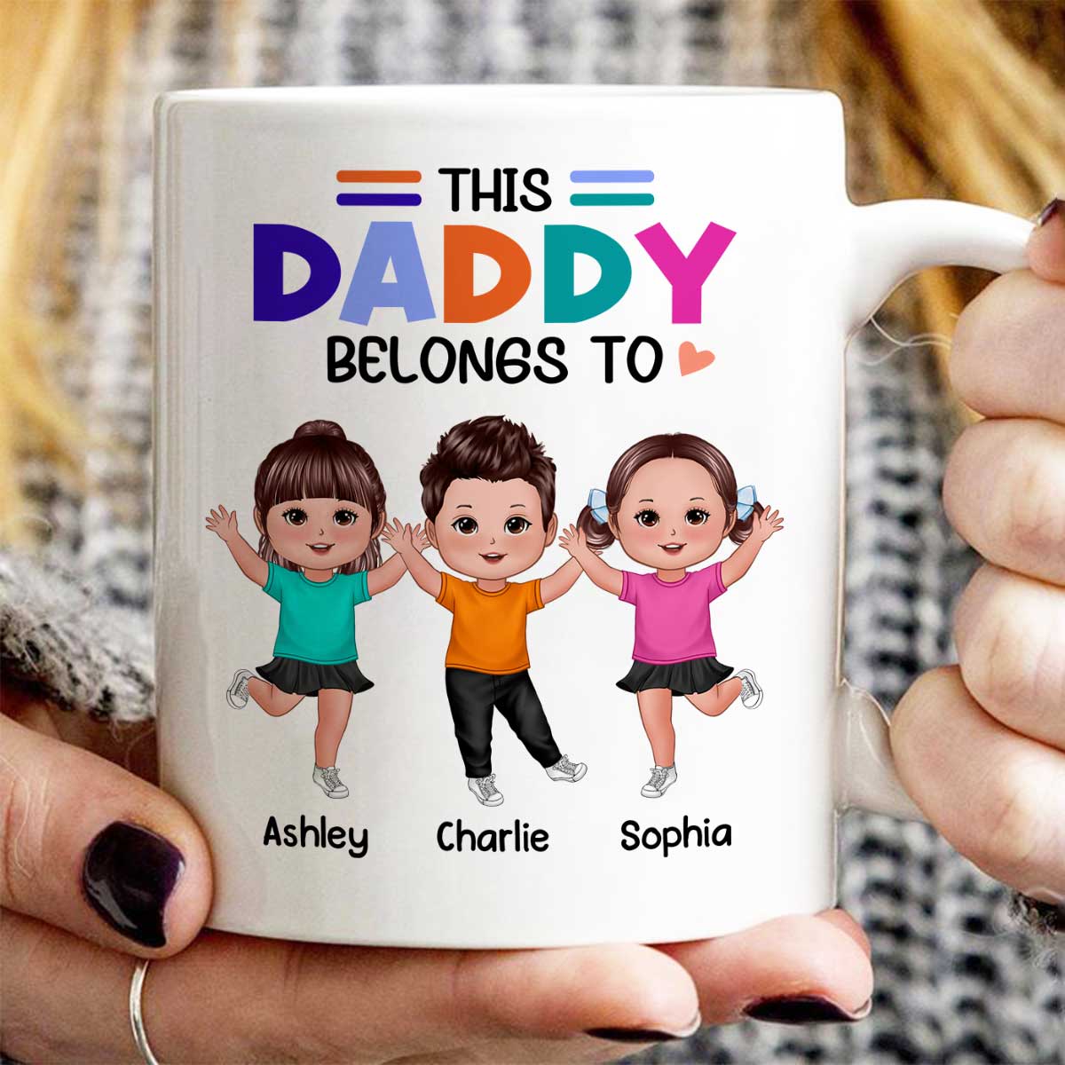 Colorful This Daddy Belongs To Happy Doll Kid Father‘s Day Gift For Dad Personalized Mug - Image 3