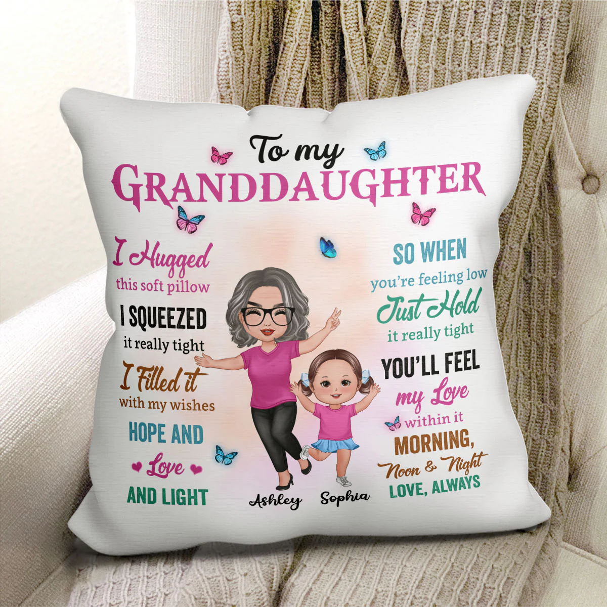 Colorful To My Granddaughter Grandson Gift Happy Doll Grandma Grandkid Personalized Pillow - Image 2