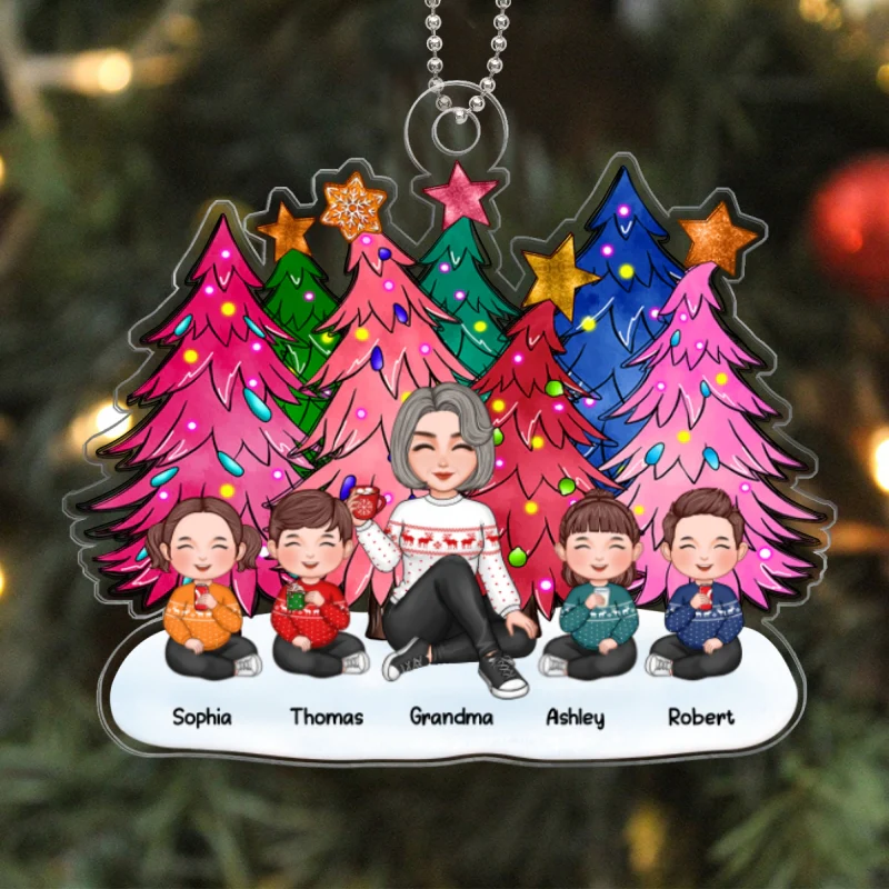 Colorful Tree With Lights Grandma Grandkids Personalized Acrylic Ornament - Image 5