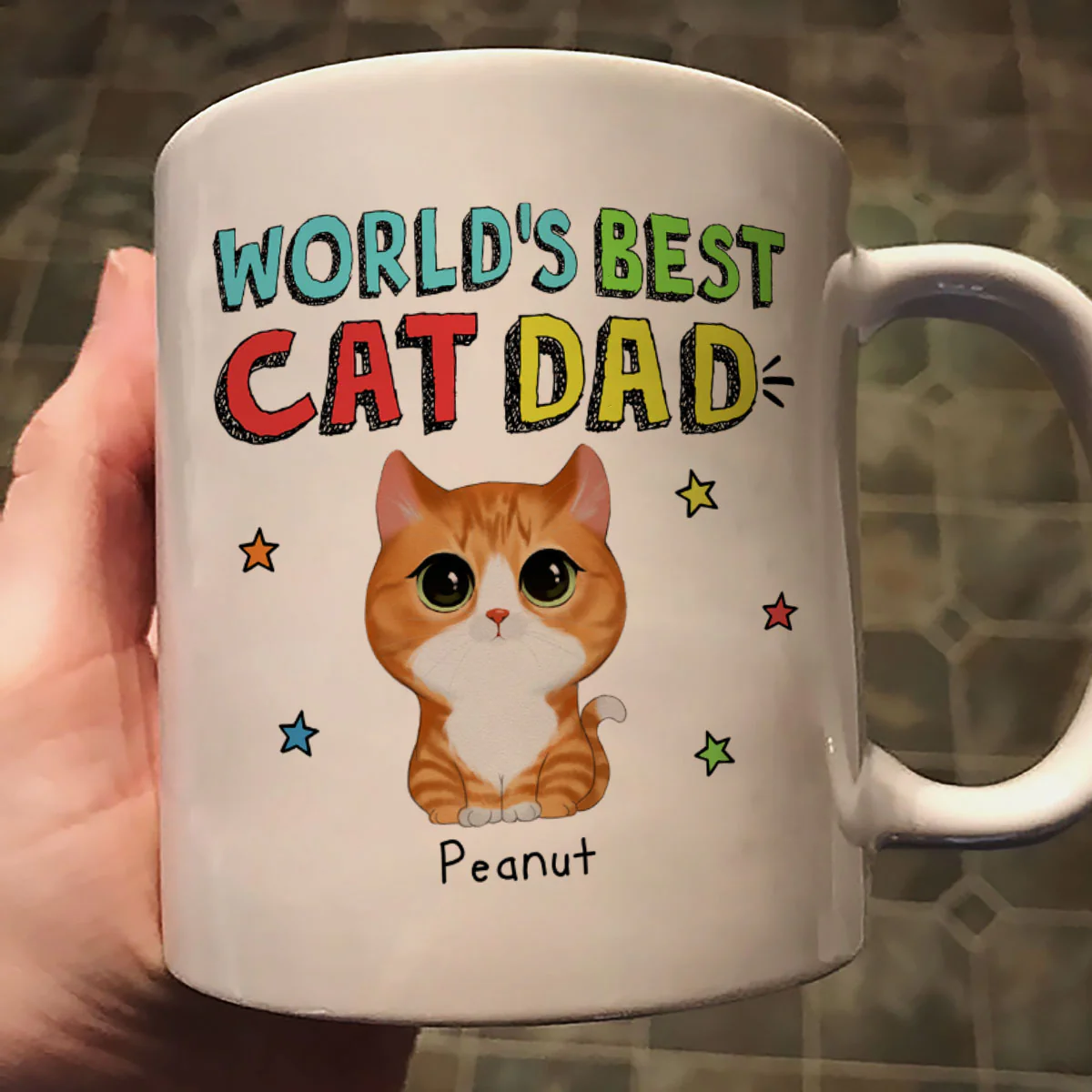 Colorful Watercolor Cute Cats World‘s Best Cat Dad Personalized Mug - Image 2