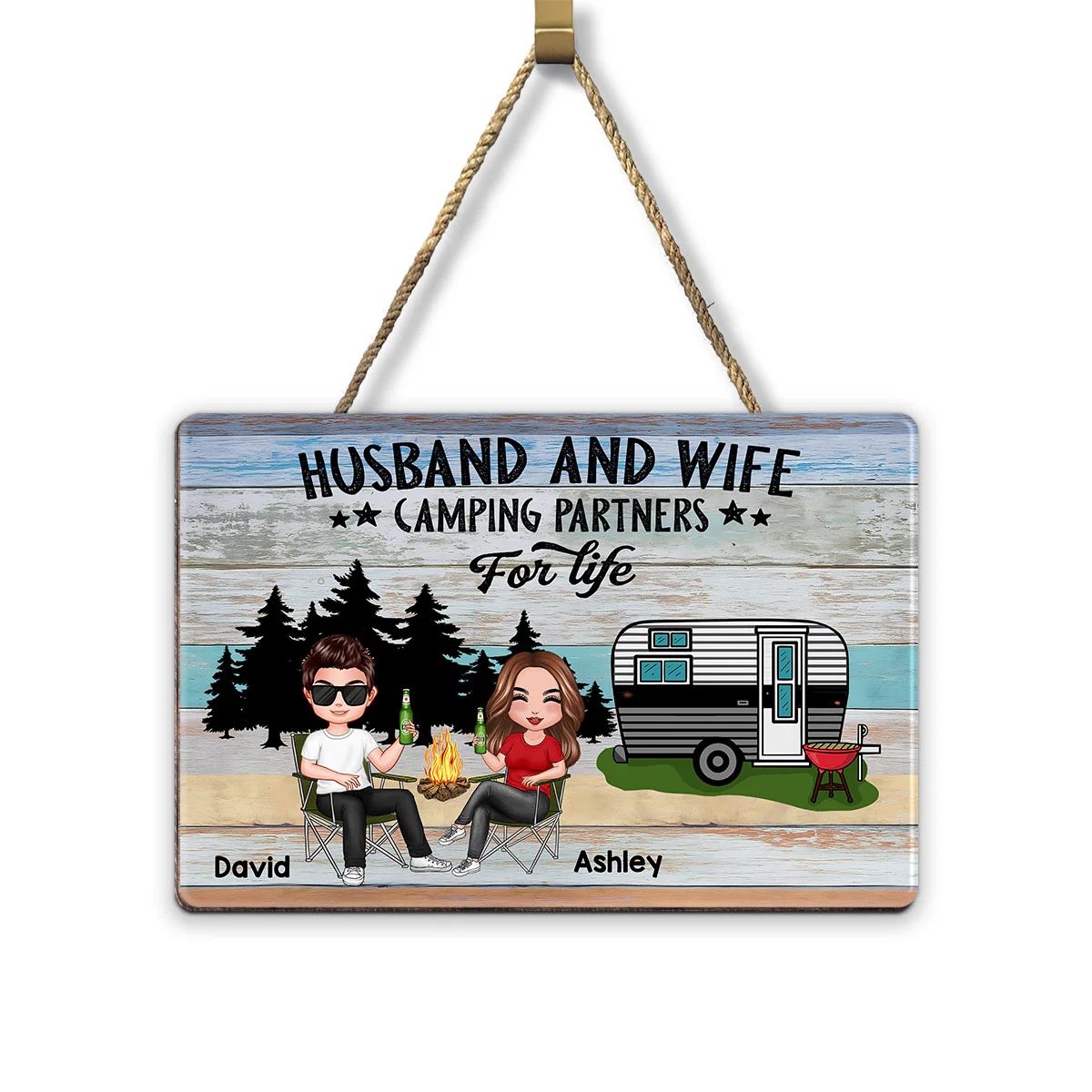 Colorful Wood Palletes Camping Couple Personalized Wood Sign