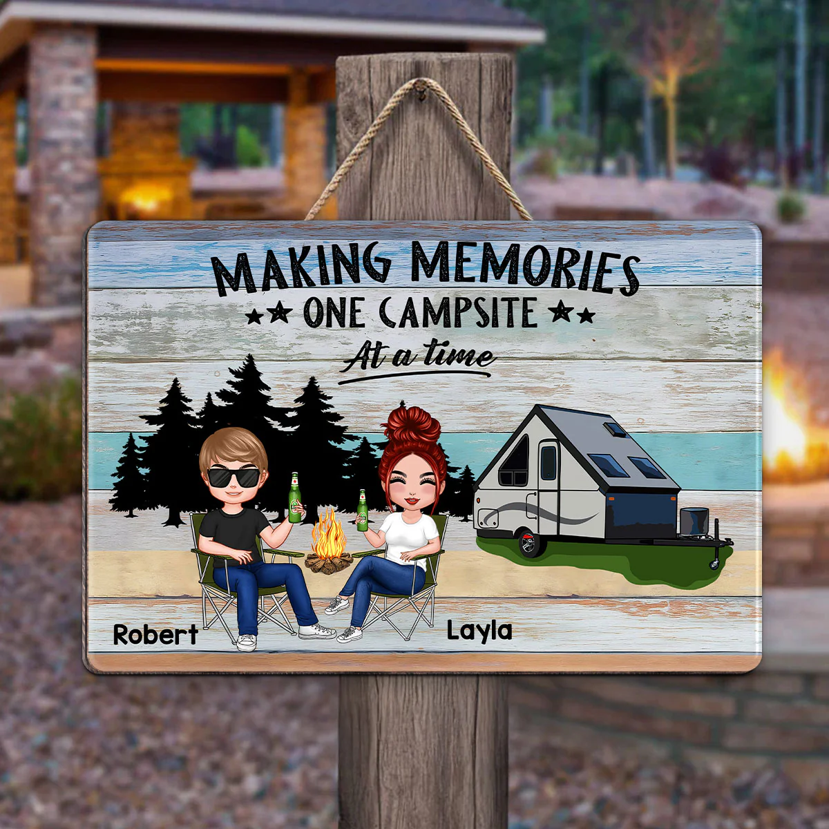 Colorful Wood Palletes Camping Couple Personalized Wood Sign - Image 2